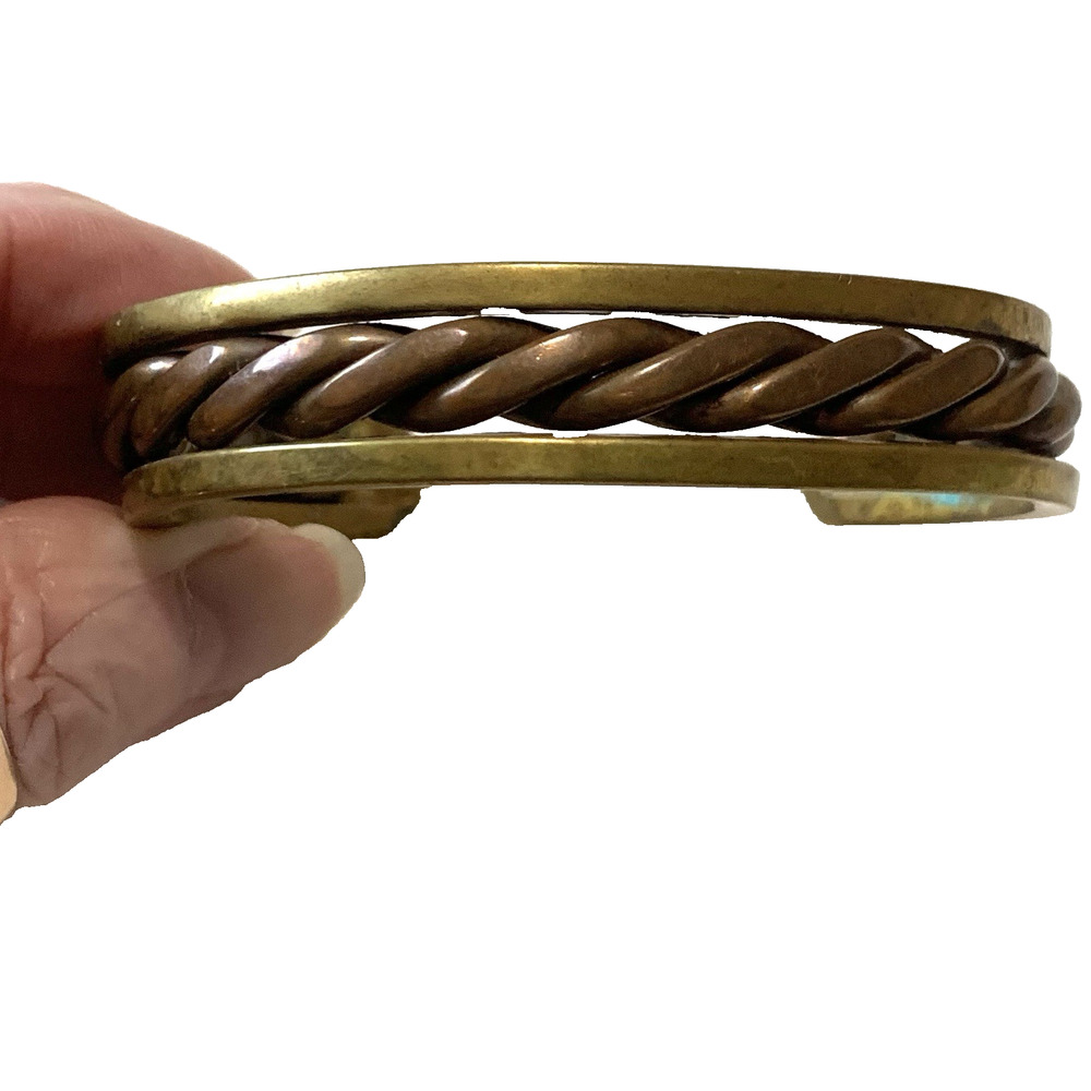Vintage Southwestern Mixed Metal Cuff Bracelet Brass Copper Twisted Accent